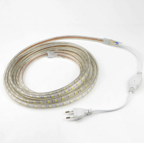 Image of AC 110V / 220V SMD5050 High Voltage Flat Strip Light 60 LEDs Per Meter 12mm Width with Wall Outlet Power Plug
