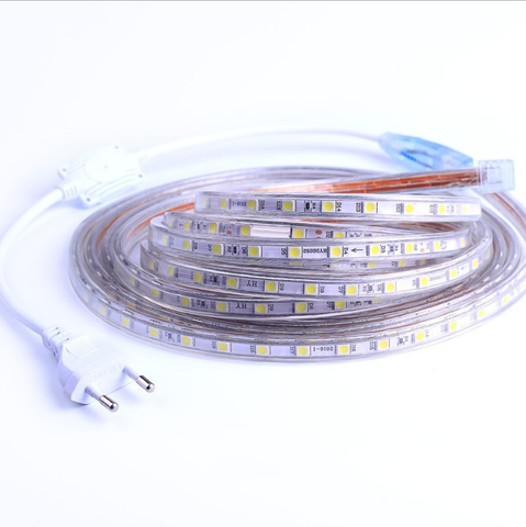 Image of AC 110V / 220V SMD5050 High Voltage Flat Strip Light 60 LEDs Per Meter 12mm Width with Wall Outlet Power Plug