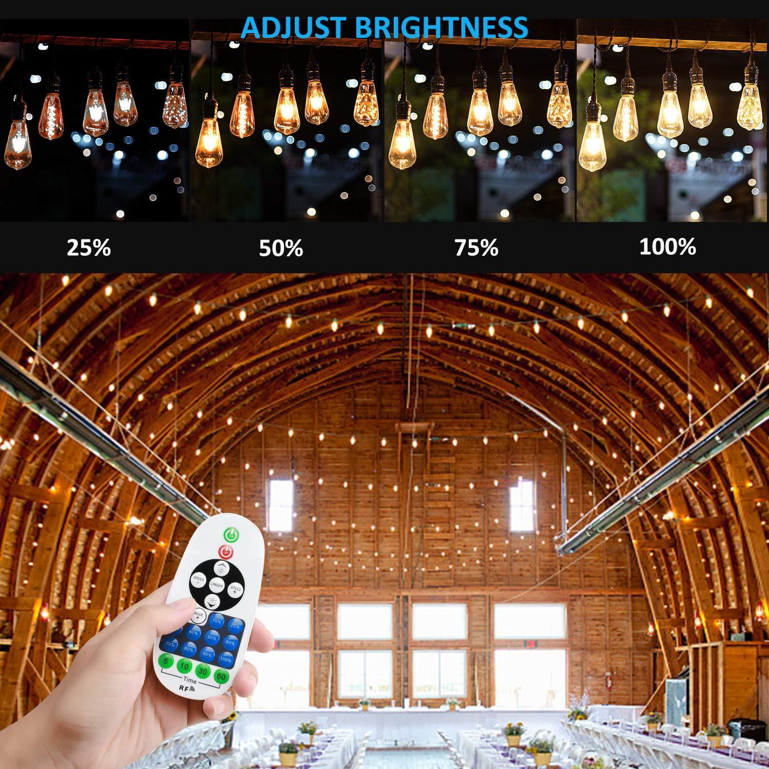 Dimmable Waterproof LED Outdoor String Lights - Hanging, 2W Edison Bulbs - 48Ft Commercial Lights for Decor for Patio, Backyard, Garden, Bistro S14 Black - Warm White, with Dimmer, Complete Led String Lights Kit(2Pack-48FT And 1pcs Dimmer)