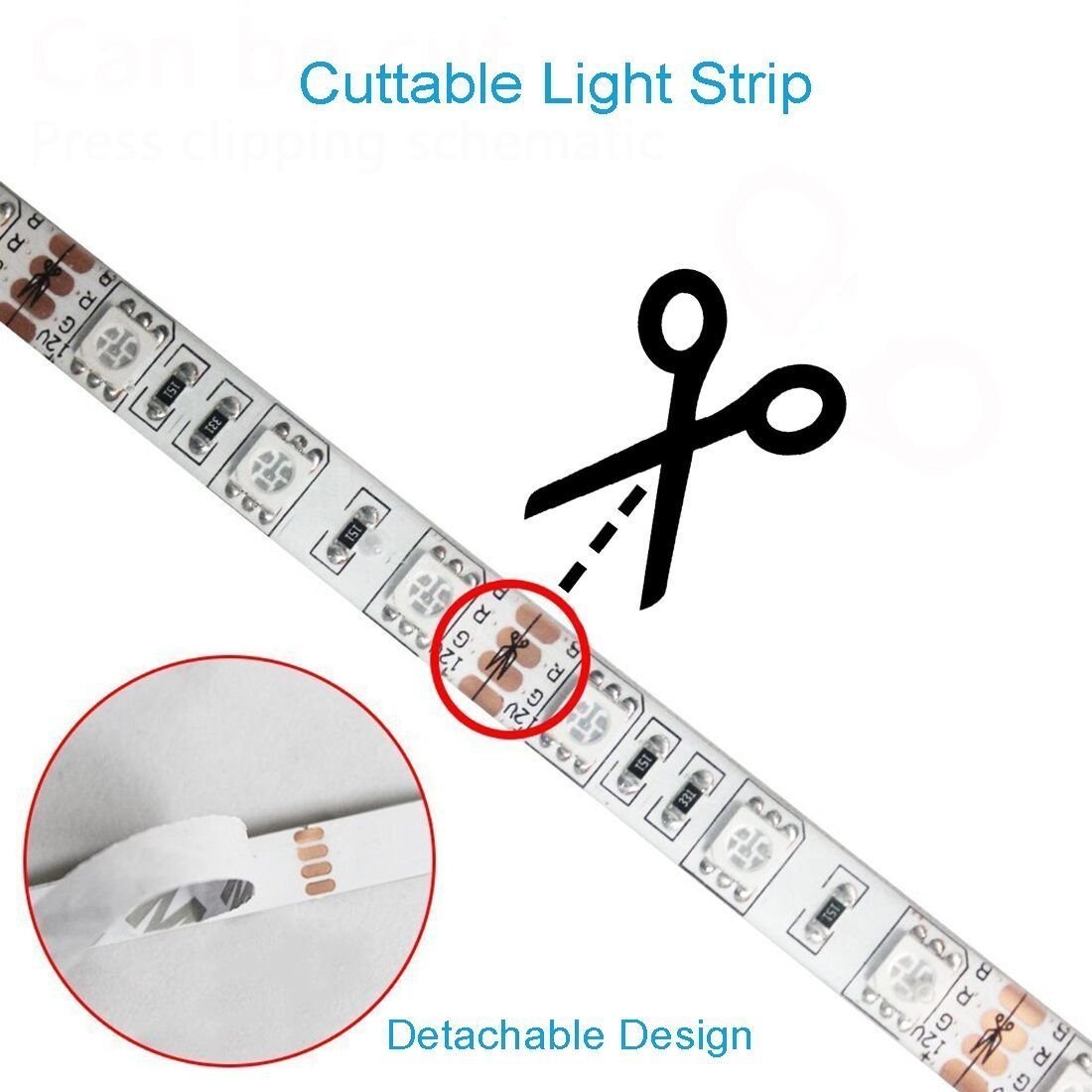 WiFi IP65 Waterproof LED Light Strip Music Sync Remote Controlled by Alexa Echo Android ISO Smart Phone 16.4ft Cuttable 12V RGB 300LED SMD5050 Strip with 24 Keys Controller & 8Amp 96W Power Supply