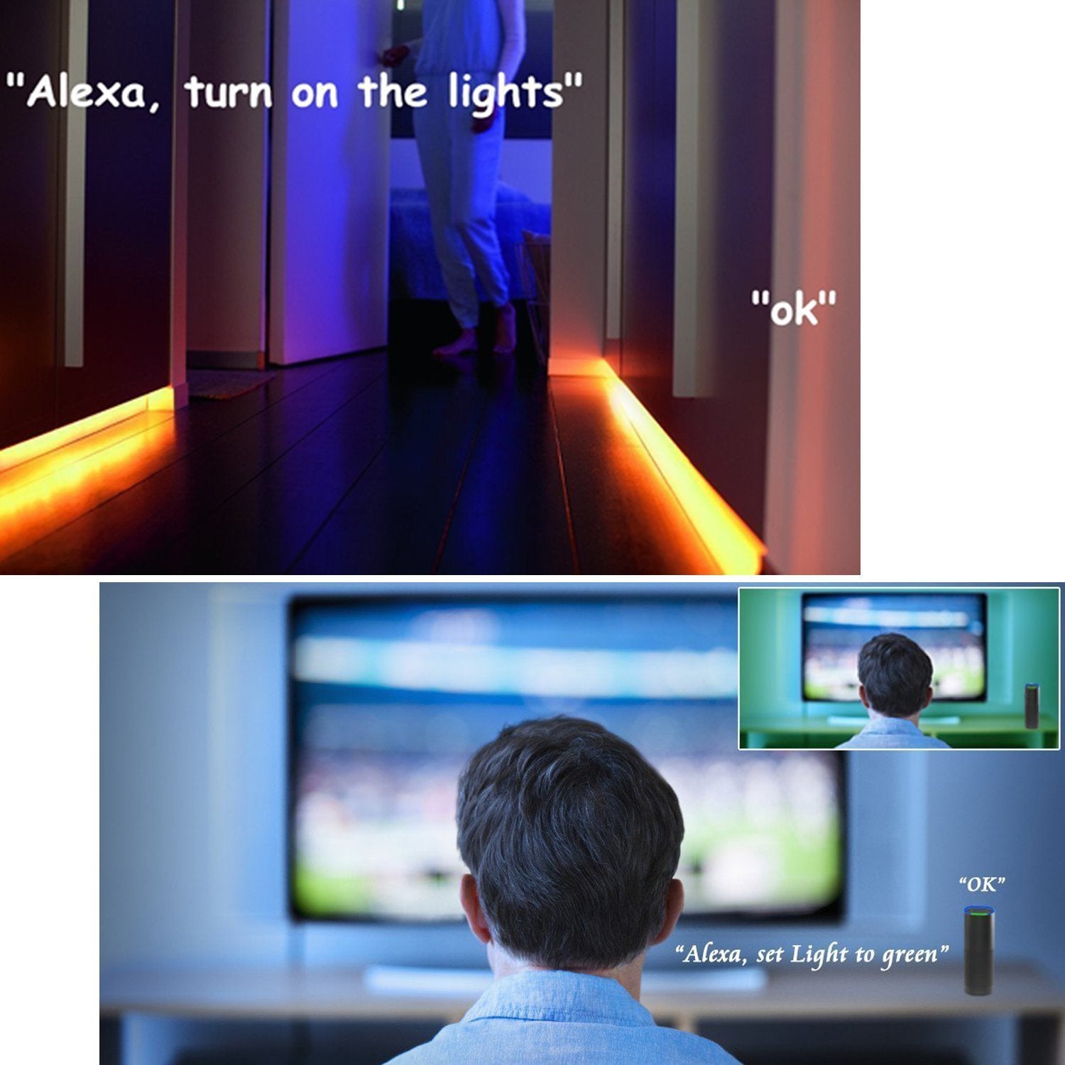 WiFi IP65 Waterproof LED Light Strip Music Sync Remote Controlled by Alexa Echo Android ISO Smart Phone 16.4ft Cuttable 12V RGB 300LED SMD5050 Strip with 24 Keys Controller & 8Amp 96W Power Supply