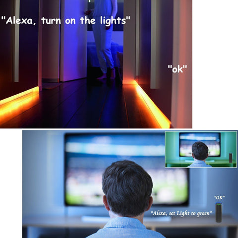 Image of WiFi IP65 Waterproof LED Light Strip Music Sync Remote Controlled by Alexa Echo Android ISO Smart Phone 16.4ft Cuttable 12V RGB 300LED SMD5050 Strip with 24 Keys Controller & 8Amp 96W Power Supply