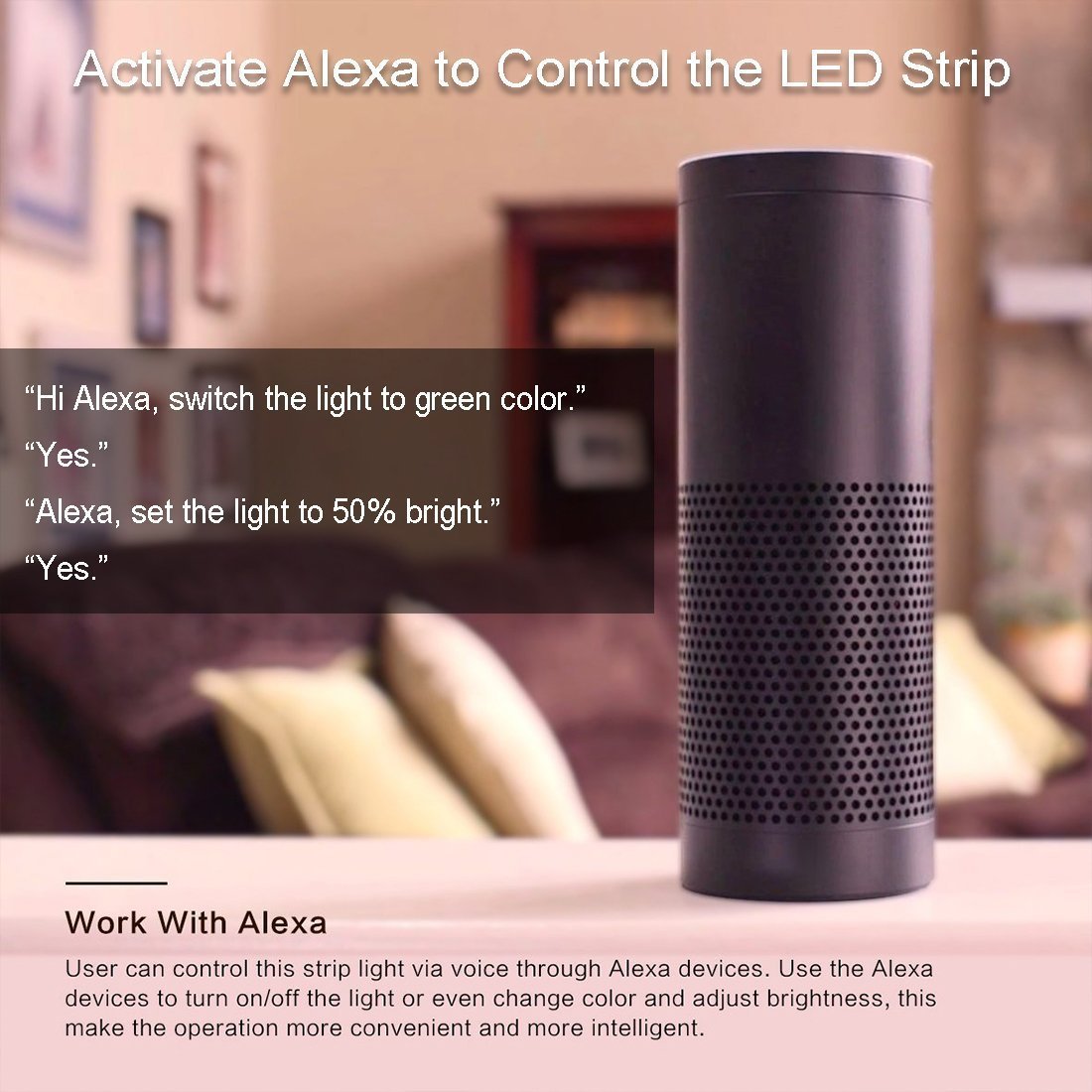 WiFi IP65 Waterproof LED Light Strip Music Sync Remote Controlled by Alexa Echo Android ISO Smart Phone 16.4ft Cuttable 12V RGB 300LED SMD5050 Strip with 24 Keys Controller & 8Amp 96W Power Supply