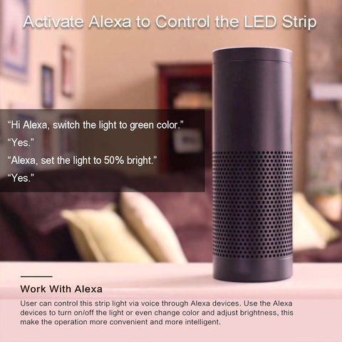 Image of WiFi IP65 Waterproof LED Light Strip Music Sync Remote Controlled by Alexa Echo Android ISO Smart Phone 16.4ft Cuttable 12V RGB 300LED SMD5050 Strip with 24 Keys Controller & 8Amp 96W Power Supply