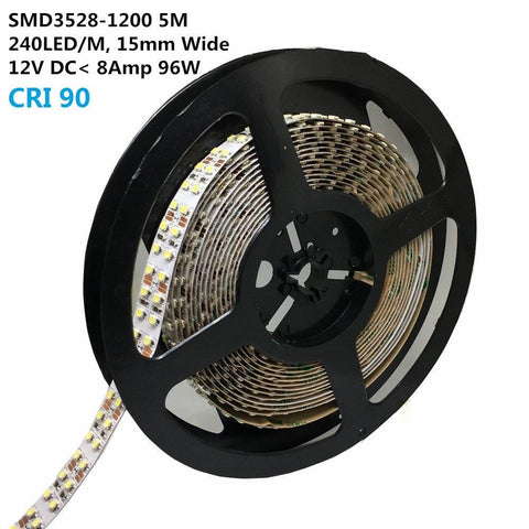 Image of High CRI > 90 DC 12V SMD3528-1200 Double Row Flexible LED Strips 240 LEDs Per Meter 15mm Width 1200lm Per Meter