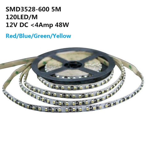 Image of DC 12V Red/Blue/Green/Yellow Dimmable SMD3528-600 Flexible LED Strips 120 LEDs Per Meter 8mm Width 600lm Per Meter