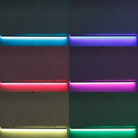 Image of 5Pack 3.3ft/1M RGB Color Changing LED Light Bar Kit with LED Crystal Hanging Linear Light Aluminum Channel System Ultra Thin Silver Track Lighting Kit Profile Acrylic Frosted Covers, Extrusion include the 6mm RGB LED Tape Strip Light inside