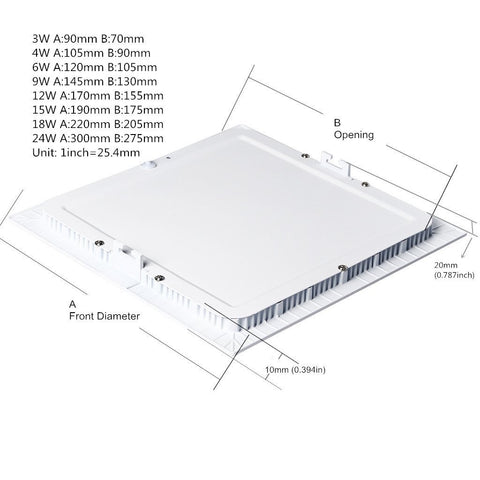 Image of White Trim LED Panel Light 10mm Thick Square Shape Low Profile Recessed Ceiling Panel Lamp 100-240V AC