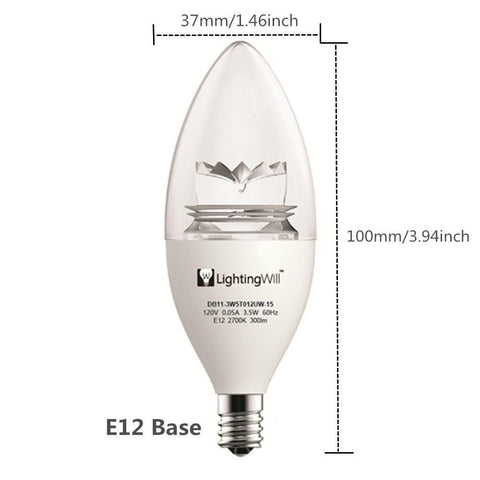 Image of UL CUL Approved 3.5W 300 Lumen LED Candle Light Bulb Dimmable 2700K Warm White Color in E12 Edison Screw Base, 40 Watt Incandescent Lamp Equivalent