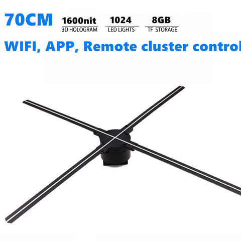 Image of Free Shipping 70cm 3D Hologram WiFi App Control Advertising Display LED Fan- 4 Blades 1600 Nits 1024 LEDs Ideal for Store/Casino/Restaurant/Bar Signs