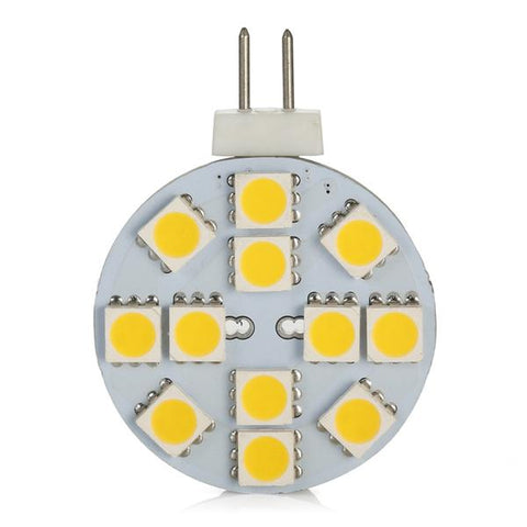 Image of 4 Pack 2.2 Watt (25 Watt Equivalent) DC12V Flat Round Wafer Disc Light Bulb G4 Bi-pin base Lamps with 12 pcs Tri-Chip LED SMD5050