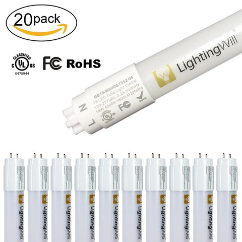 Image of FREE SHIPPING 4/10/20 Pack 4FT(120cm) LED T8 Tube 18W 1800LM 100-277VAC, Ballast By-Pass, UL CUL Authenticated All-Plastic Nano Shell LED Tube