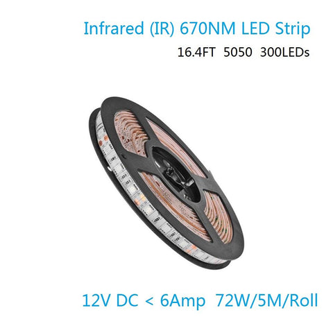 Image of DC 12V Dimmable 670NM Red SMD5050-300 Flexible LED Strips 60 LEDs Per Meter 8mm Width 12W Per Meter