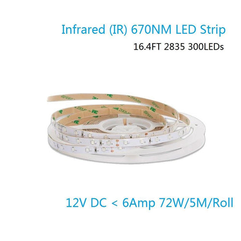 Image of DC 12V Dimmable 670NM Red SMD2835-300 Flexible LED Strips 60 LEDs Per Meter 8mm Width 12W Per Meter