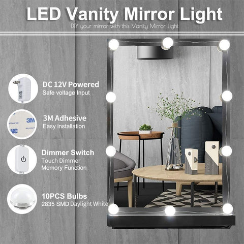 Image of Hollywood Style LED Vanity Mirror Lights Kit with 10 Dimmable Medium Size Light Bulbs, Perfect for Makeup Vanity Table Set in Dressing Room
