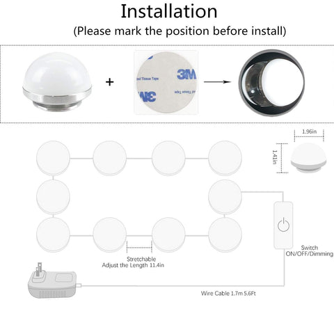 Image of Hollywood Style LED Vanity Mirror Lights Kit with 10 Dimmable Medium Size Light Bulbs, Perfect for Makeup Vanity Table Set in Dressing Room