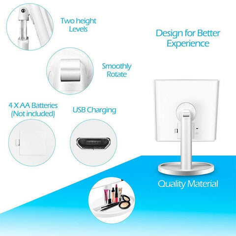 Image of Tri-Fold LED Makeup Mirror with 360° Rotation, 3x/2x Magnification, 32 LEDs, Touching Dimmer and Dual Power Supply, as for Lighted Vanity Mirror and LED Cosmetic Mirror