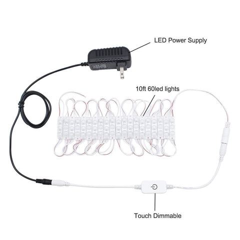 Image of DIY Hollywood Style LED Vanity Mirror Lights Kit Dimmable Lighting, 10FT/20W-60leds, Daylight White, Waterproof IP67 with dimmable and power supply