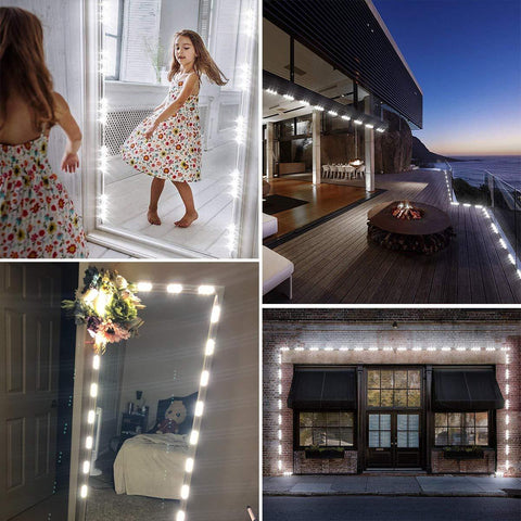 Image of DIY Hollywood Style LED Vanity Mirror Lights Kit Dimmable Lighting, 10FT/20W-60leds, Daylight White, Waterproof IP67 with dimmable and power supply