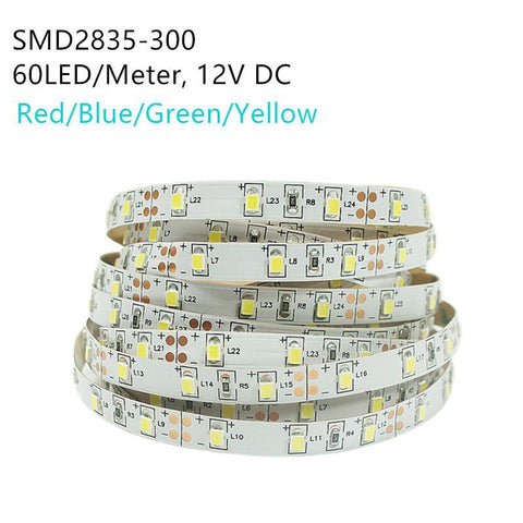Image of Red/Blue/Yellow/Green DC 12V Dimmable SMD2835-300 Flexible LED Strips 60 LEDs Per Meter 8mm Width LED Tape Light
