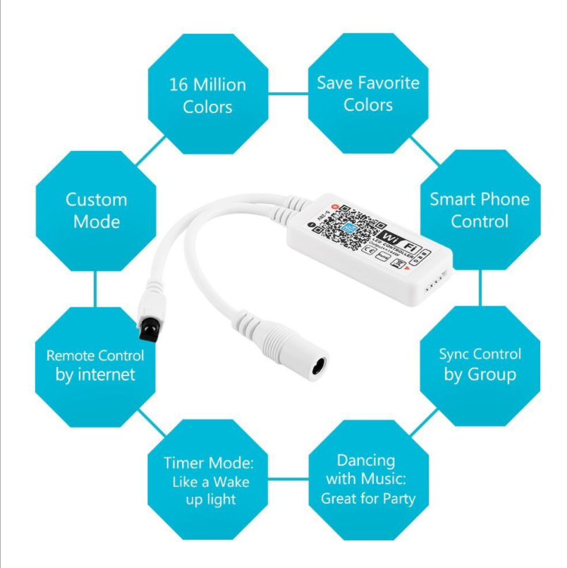 WiFi RGB LED Controller Box Working with Alexa Android IOS System Phone IR Remote Control for RGB LED Light Strip 5050 3528