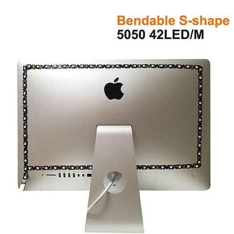 Image of INSTALLATION TIME SAVING, S-Shape Bias Lighting for HDTV -3.3ft/1M and 6.6ft/2M RGB LED Backlight Strip 12V Powered Bendable Strip Kit for Flat Screen TV LCD, Desktop Monitors. No Need to Cut.