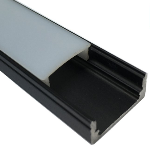 Image of 5/10/25/50 Pack Black U02 9x17mm U-Shape Internal Profile Width 12mm LED Aluminum Channel System with Cover, End Caps and Mounting Clips for LED Strip Light Installations