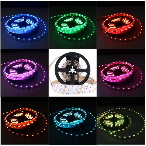 Image of DC12V SMD020 Side Emitting RGB Color Changing LED Strip Lights 60LEDs Per Meter 10mm White PCB Flexible Adhesive Tape