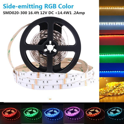 Image of DC12V SMD020 Side Emitting RGB Color Changing LED Strip Lights 60LEDs Per Meter 10mm White PCB Flexible Adhesive Tape