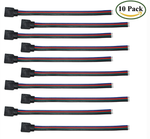 Image of 10pcs Pack RGB LED Light Strips Connector with 4Pin plug RGB LED Strip Connector Cable for SMD 5050/3528 RGB LED Strip light - 15cm/6 Inch