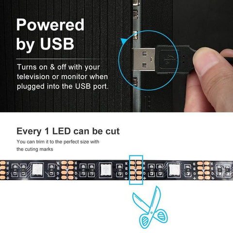 Image of 2M/6.56Ft 5V USB SMD5050 30leds/M LED TV Backlight strip lights RGB Multi-color Bias Lighting Kit for 40-60inch HDTV, With RF Remote Controller