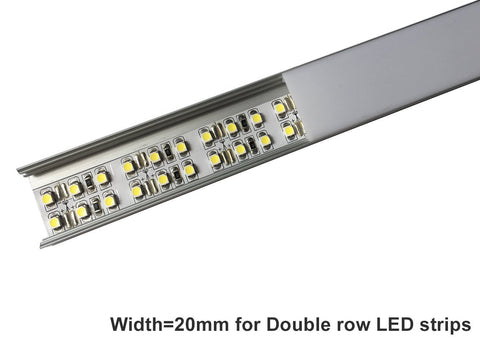Image of 5/10/25/50 Pack Silver U04 10x23mm U-Shape Internal Width 20mm LED Aluminum Channel System with Cover, End Caps and Mounting Clips Aluminum Extrusion for LED Strip Light Installations