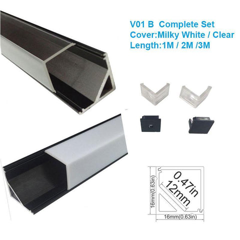 Image of 5/10/25/50 Pack Black V01 16x16mm V-Shape Vertical Angle Cover Internal Width 12mm Corner Mounting LED Aluminum Channel with End Caps and Mounting Clips Aluminum Extrusion