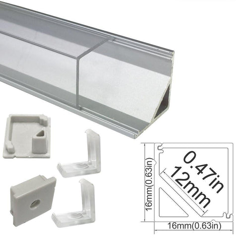 Image of 5/10/25/50 Pack Silver V01 16x16mm V-Shape Vertical Angle Cover Internal Width 12mm Corner Mounting LED Aluminum Channel with End Caps and Mounting Clips Aluminum Extrusion