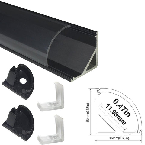 Image of 5/10/25/50 Pack Black V02 16x16mm V-Shape Curved Cover Channel Internal Width 12mm Corner Mounting LED Aluminum Channel with End Caps and Mounting Clips Aluminum Profile