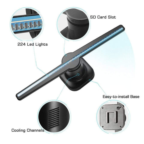 Image of Free Shipping 42cm 400 Brightness TF Card Uploading 3D Hologram Advertising Display LED Fan, Holographic 3D Photos and Videos