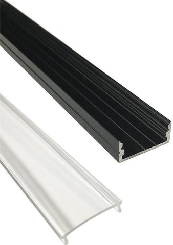 Image of 5/10/25/50 Pack Black U04 10x23mm U-Shape Internal Width 20mm LED Aluminum Channel System with Cover, End Caps and Mounting Clips Aluminum Extrusion for LED Strip Light Installations