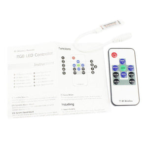 RF Wireless Mini LED Controller with 10-key Remote 5V-24V 12A / 3 Channels for RGB/GRB LED Strip SMD5050 SMD3528 Color Changing