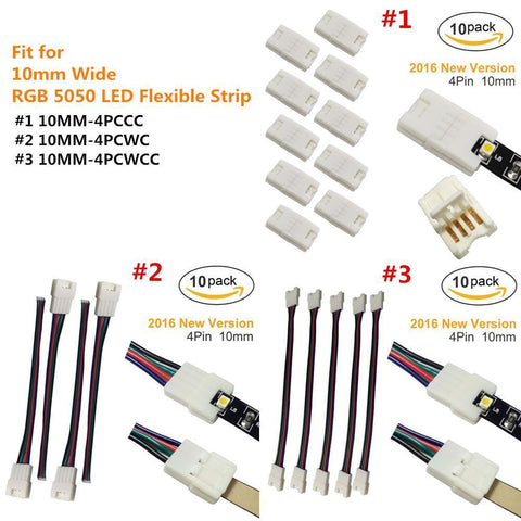 Image of 10pcs/Pack New LED Strip Connector Solderless Snap Down 4 Pin Strip to Strip Gapless Jumper for 10mm Wide 5050 RGB Color Flex LED Strips