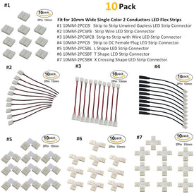 10pcs Pack Solderless Snap Down 2 pin Conductor LED Strip Connector for 10mm Wide 5050 5630 Single Color Flex LED Strips