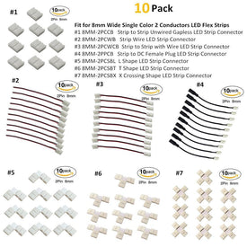 10pcs/Pack Solderless Snap Down 2Conductor LED Strip Connectors for 8mm Wide  2835 Single Color Flex LED Strips