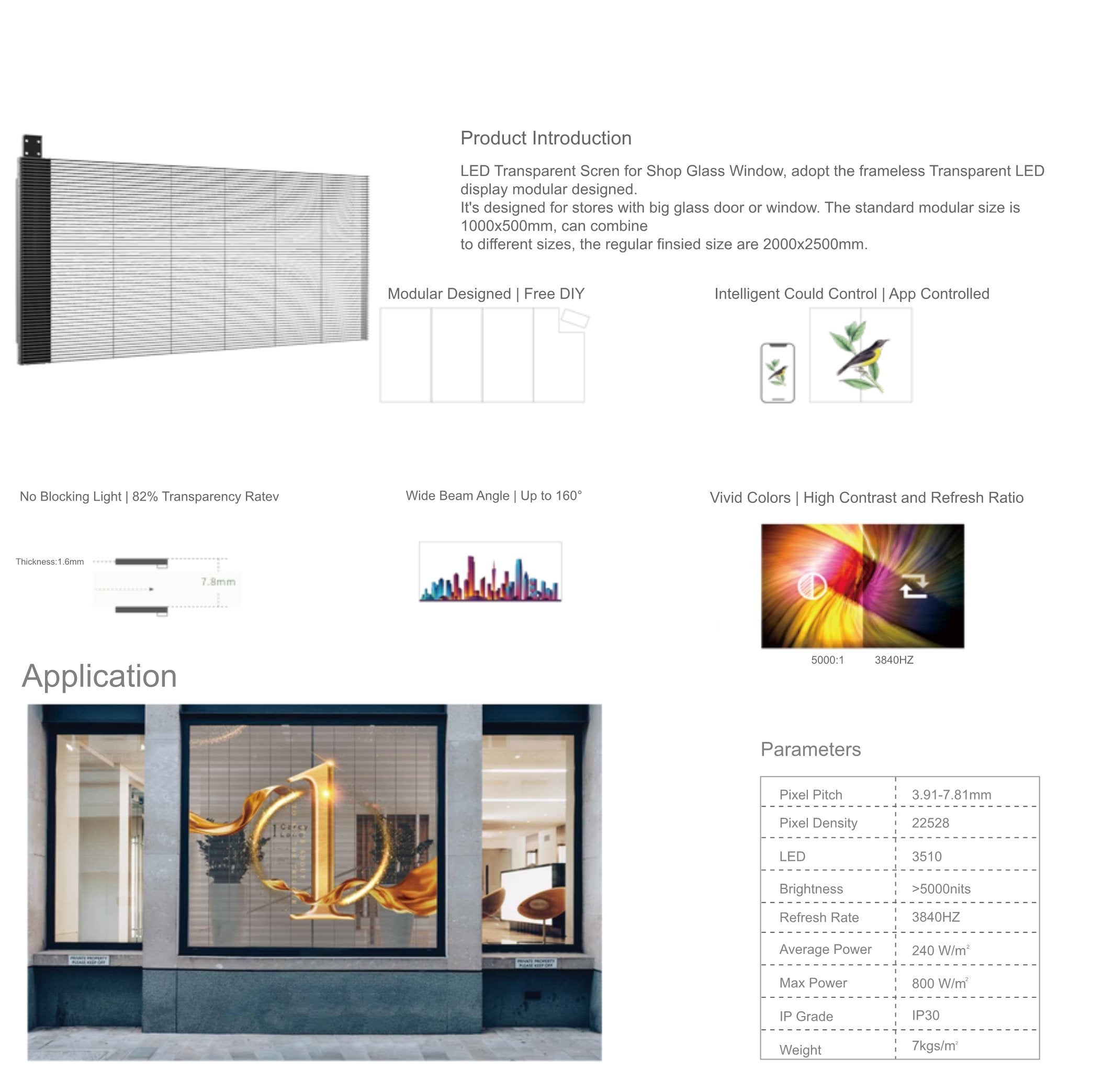 MUSE Series (mClear) Frameless in the Middle Transparent LED Display in P3.9-7.8mm with 5000nits for Windows Advertising