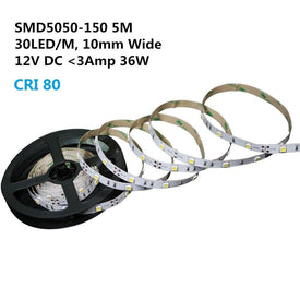 DC 12V Dimmable SMD5050-150 Flexible LED Strips 30 LEDs Per Meter 10mm Width 450lm Per Meter