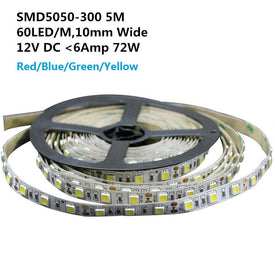 DC 12V Red/Blue/Green/Yellow Dimmable SMD5050-300 Flexible LED Strips 60 LEDs Per Meter 10mm Width 900lm Per Meter