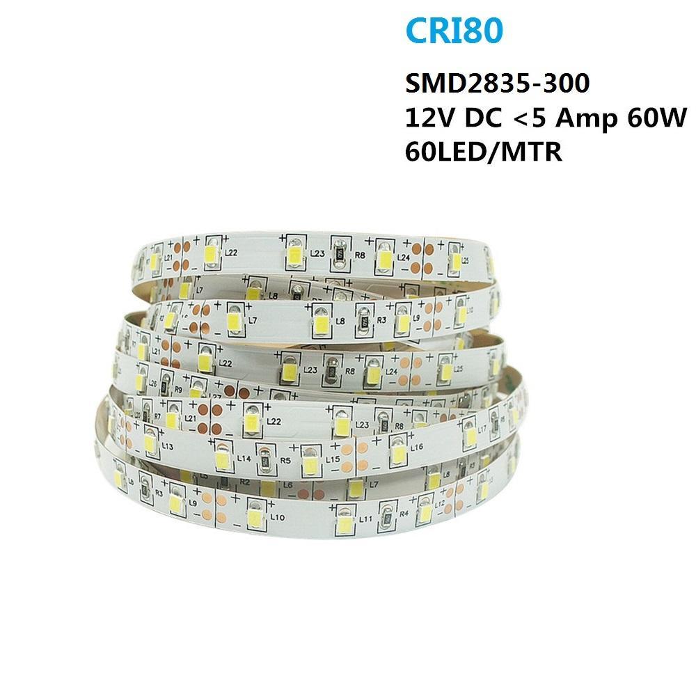 2700K/3000K/4000K/5500K White Color DC 12V Dimmable SMD2835-300 Flexible LED Strips 60 LEDs Per Meter 8mm Width 1000lm Per Meter LED Tape Light