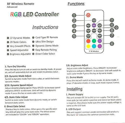 Image of DC5-24V 12A RGB LED Dimmer Controller with Mini RF Wirelless 17keys Remote Controller for SMD5050 3528 RGB LED Strip Lights
