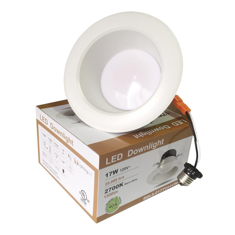 Free Shipping 18 Pack UL CUL Listed Dimmable 6 Inch 120V AC 17W 1400 Lumen ( 90W Equivalent) Recessed LED Retrofit Downlight Kit