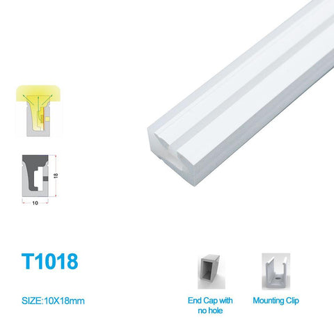 Image of 1M/5M/10M/20M  Pack of T1018 LED Neon Light Housing Kit with End Caps and Mounting Clips, Flexible Neon Channel Fit for 10mm Wide LED Strip Lights