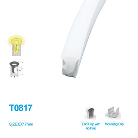 1M/5M/10M/20M  Pack of T0817 LED Neon Light Housing Kit with End Caps and Mounting Clips, Flexible Neon Channel Fit for 8mm Wide LED Strip Lights