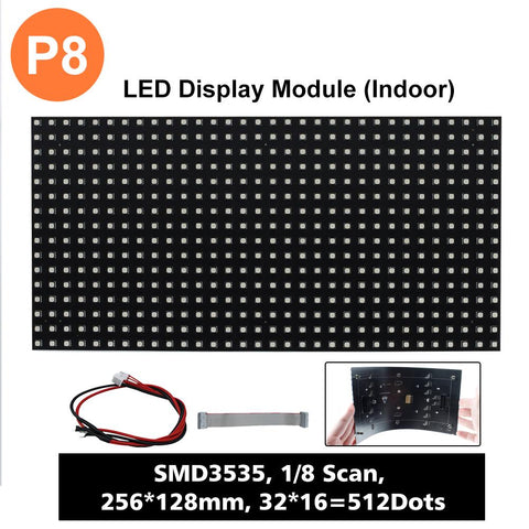 Image of M-F8 (P8 Base Board LED Module, 8mm Full RGB Pixel Panel Screen in 256 * 128 mm with 512 dots, 1/8 Scan, 4500 Nits LED Tile for Indoor Display